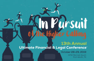 In Pursuit of the Higher Calling postcard 2019 2019 Ultimate Financial Legal Conference logo